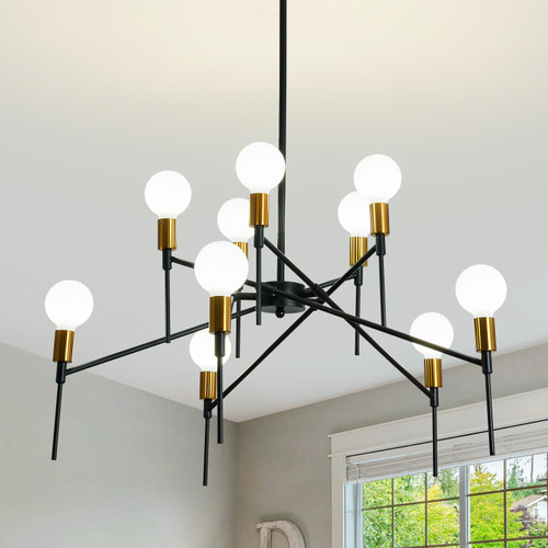 ASGYISA 10-Light Modern Sputnik Chandelier Industrial Matte Black and Gold Ceiling Light Fixture Farmhouse Pendant Lighting for Dining Room Kitchen Living Room Bedroom Hallway ASGYISA 10-Light Modern Sputnik Chandelier Industrial Matte Black and Gold Ceiling Light Fixture Farmhouse Pendant Lighting for Dining Room Kitchen Living Room Bedroom Hallway