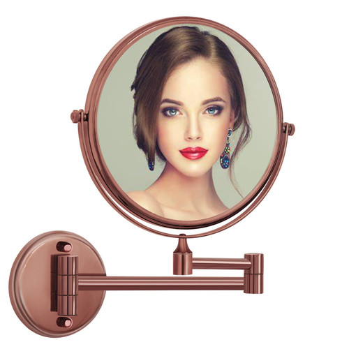 RECKODOR 8 Inches Brass Makeup Mirror Wall Mount with Magnification, Two-Sided 5X Magnifying Mirror Wall Mounted, Swivel Extendable Mirror for Bathroom, PVD Rose Gold Finish RECKODOR 8 Inches Brass Makeup Mirror Wall Mount with Magnification, Two-Sided 5X Magnifying Mirror Wall Mounted, Swivel Extendable Mirror for Bathroom, PVD Rose Gold Finish