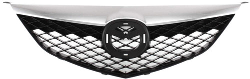 Evan-Fischer Grille Assembly Compatible with 2003-2005 Mazda 6 Painted Black Shell and Insert with Chrome Upper Bar Standard Type Factory Installed