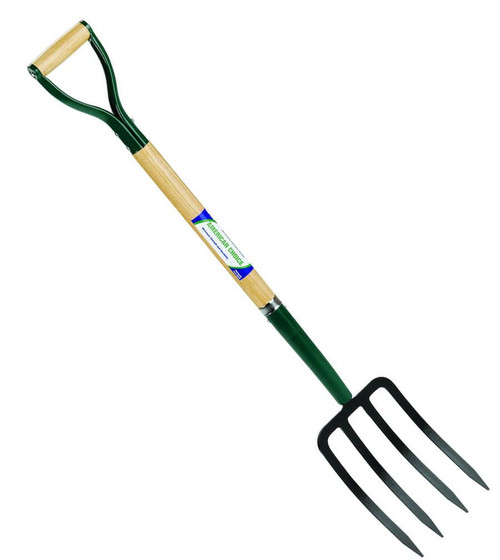 30 in. 4-Tine Steel D-Grip Spading Fork with Wood Handle, Black