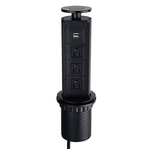 Kitchen Counter Pop Up Power Outlet with 2 USB, Pop-Up Power Dock Recessed Power Strip Charging Station with 6.3FT Long Cord