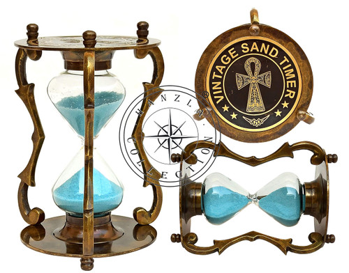 Hanzla Collection Vintage Brass Sand Timer 5 Minutes Antique Brass Hourglass Nautical Home Decor