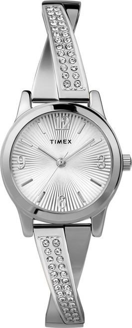 Timex Women's Fashion Stretch Bangle 25mm Watch - Silver-Tone Expansion Band Silver-Tone Dial Silver-Tone Case