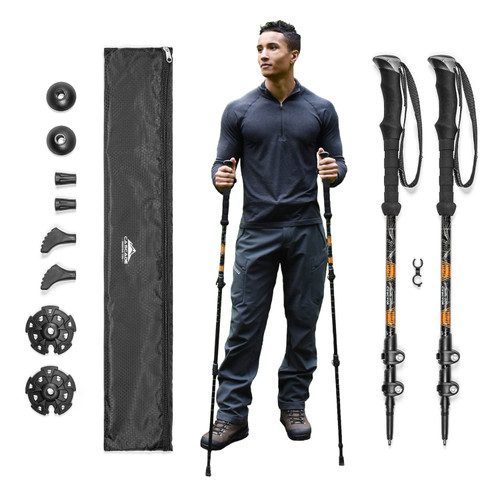 Cascade Mountain Tech Trekking Poles - Aluminum Hiking Walking Sticks with Adjustable Locks Expandable to 54" (Set of 2) , Orange
