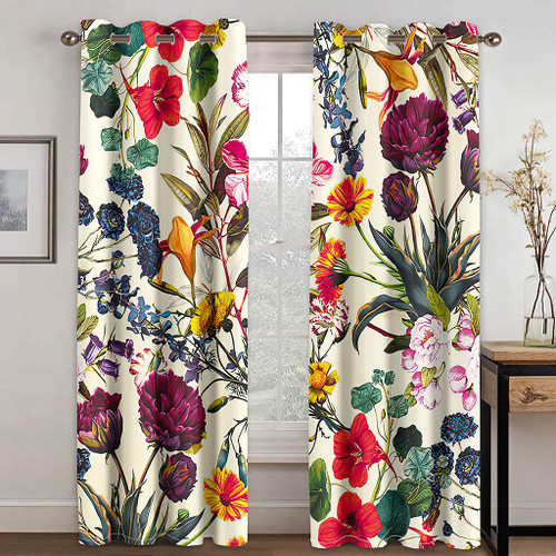 YELDAN Flower Curtains, Colorful Blackout Curtains for Living Room Bedroom, Thermal Insulated Grommet Drapes, Decorative Patterned Window Treatments, 63 Inch Length 2 Panels