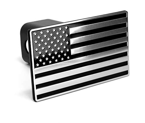 LFPartS USA US American Flag Black & Chrome Metal Trailer Hitch Cover Fits 2" Receivers LFPartS USA US American Flag Black & Chrome Metal Trailer Hitch Cover Fits 2" Receivers
