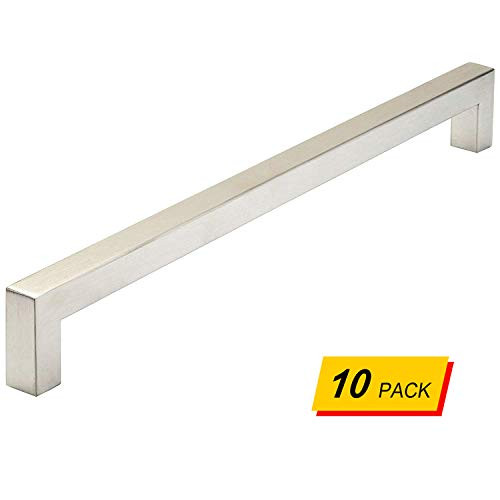 10.5 Inch Total Length Square Cabinet Pull Stainless Steel Drawer Pulls Door Long Pulls Handle for Kitchen Closet Wardrobe Dresser Drawer Handles 10 Pack Furniture Hardware (Hole Spacing: 10" (256mm))