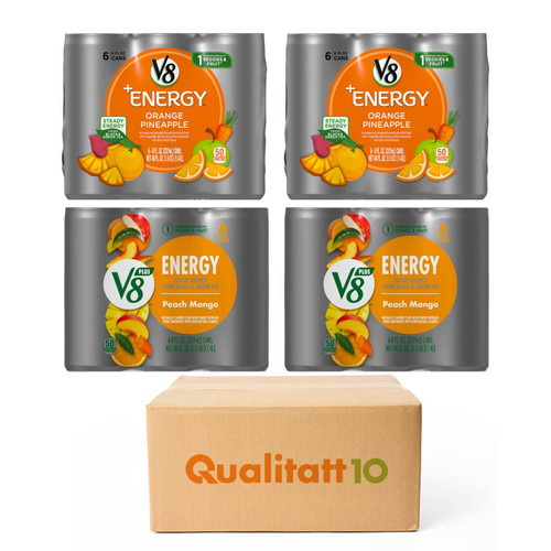 V8 Energy Orange-Pineapple Peach-Mango Variety 8 fl oz 24 Pack by Qualitatt V8 Energy Orange-Pineapple Peach-Mango Variety 8 fl oz 24 Pack by Qualitatt