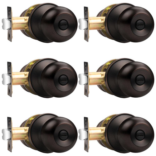 Probrico Ball Privacy Door Knobs Bed and Bath Keyless Handles Locksets, Oil Rubbed Bronze Finish, 6 Pack