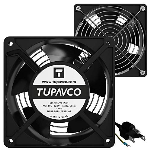 Network Cabinet Fan (Dual 2pc Kit) Server Rack Cooling (Pair of Rackmount Muffin Fans 120mm 4in) Steel Frame -110V Cable (Dual Ball for Side/Top Mount) Computer Ventilation Equipment -Tupavco TP1508