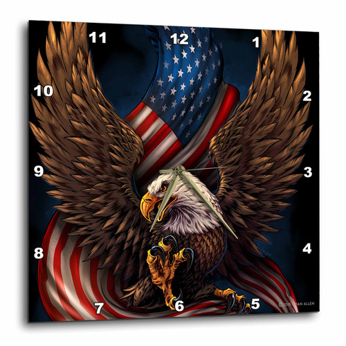 3dRose Bald Eagle with and American Flag Between its Talons Wall Clock, 13 x 13