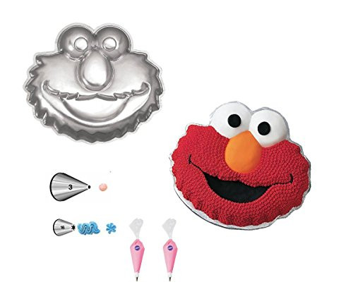 Wilton Elmo Face Cake Pan Bundle of 5 Items: Elmo Face Cake Pan, Decorating Tips and Decorating Bags