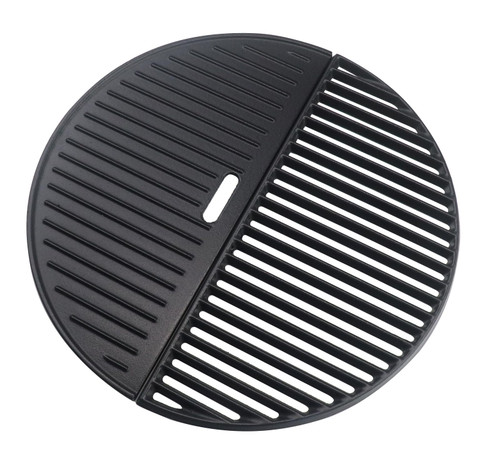 Plowo 18" Half Moon Cooking Grate and Half Moon Reversible Griddle Replacement for Kamado Joe Classic III II I, Large Big Green Egg Kamado, Cast Iron Grid Grate for Weber Kettle 18" Charcoal Part