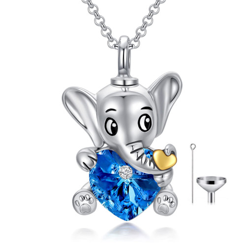 AOBOCO Elephant Urn Necklaces for Ashes Sterling Silver Heart Cremation Memorial Keepsake Necklace Jewelry Gifts for Women (Blue)
