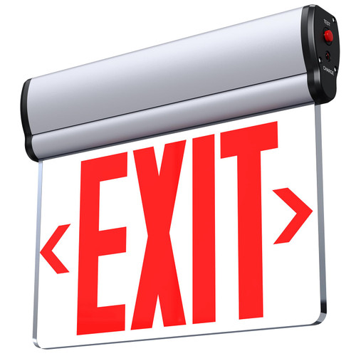 SASELUX Led Edge-Lit Exit Sign ,Brushed Aluminum Housing Single-Sided Clear Rotating Acrylic Panel,Hardwired Emergency Exit Signs with Battery Backup, 120V-347VAC,Red Led Emergency Exit Light for Business , UL Listed,Top/Side/Wall Mount(1 Pack)