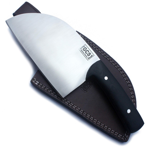 GCS Hand forged Full Tang Knife Meat Cleaver Butcher Knife Vegetable Cleaver Chef Knife High Carbon D2 Tool Steel Sharp Cleaver Knife with Leather Sheath GCS 301