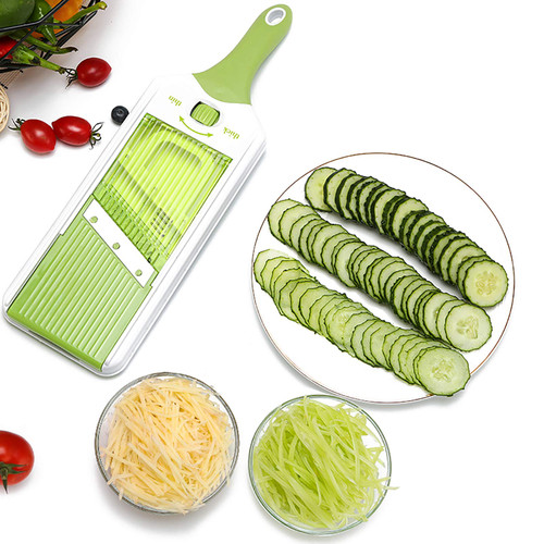 Food Salad Chopper Cutter for Fruit Tomato Potato Ginger,Manual Vegetable Chopper,Multifunctional Onion Mincer Chopper Dicer Kitchen Mandoline Slicer with Container and 3 Blades-Green 37x11x10cm(14x4x