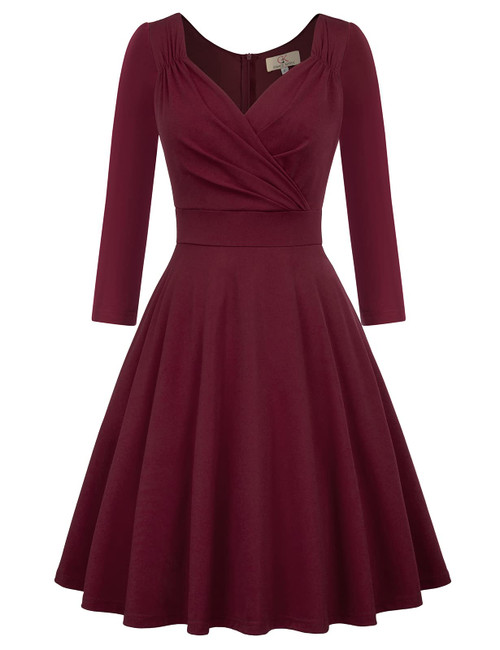 GRACE KARIN Wine Red V-Neck Cocktail Dress Knee Length Evening Dress Size XXL