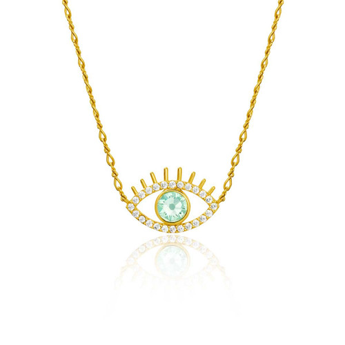 CULT OF SUN Evil Eye Necklace Gold 18K Gold Plated Green Evil Eye Necklace Eye Necklace Eye Pendants Evil Eye Necklace Choker Third Eye Necklace Evil Eye Necklace for Women Turquoise Necklace 17"