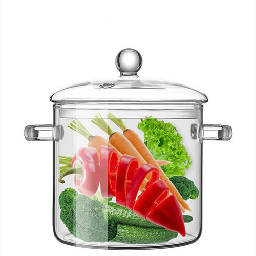 Glass Pots for Cooking with Lids Glass Saucepan,Clear Glass Pots for Cooking on Stove, Lid Kitchen Stockpot Glass Cooking Pot Thickened Stock Pot Large Serving Bowl Simmer Pot for Stove,1500ml