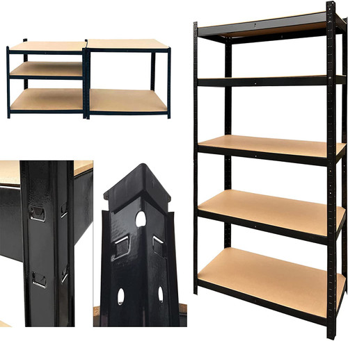 Garage Shelving Units - 59x28x12inch - Boltless Heavy Duty Racking - Garage Shelves for Storage, 5 Tier - 1929lb Capacity (386lb Per Shelf), for Workshop, Shed, Office Garage Shelving Units - 59x28x12inch - Boltless Heavy Duty Racking - Garage Shelves for Storage, 5 Tier - 1929lb Capacity (386lb Per Shelf), for Workshop, Shed, Office