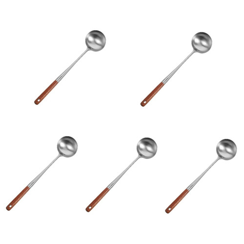 MAGICLULU 5pcs Spoon Wok Utensils Wok Accessories Stainless Steel Utensils Stainless Steel Kitchen Utensils Cooking Tools Household Wooden Ladle