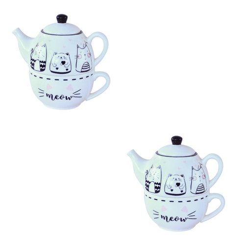 2 Sets Cat Teapot Cup White Gift The Cat Ceramics