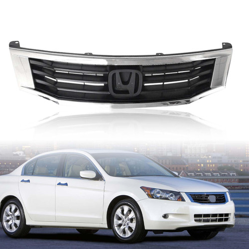 Kspeed Front Bumper Grille Fit 2008 2009 2010 For H-onda Accord Sedan 4-Door, ABS Plastic Black Mesh with Chrome Trim Front Upper Grill Guard Replace for HO1200189 71121TA0A00