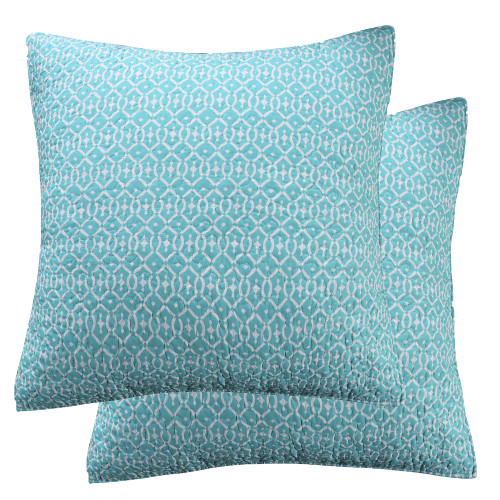 Levtex Home Sophia Neutral Euro Shams Set of 2, Cotton, Teal, Geometric