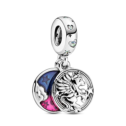Mmingyu Pandora 925 Sterling Silver Pendant Diy Silver Charm Sterling Silver Magical Unicorn Double Dangle Charm Beads fit Bracelet Original Silver Jewelry Gift pendant