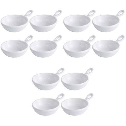 BESTOYARD 12 Pcs Seasoning Dish with Handle Sauce Dish Ceramics Dish Soy Sauce Holder Ceramic Dish Appetizer Dish Sushi Condiment Soy Sauce Bowl Dipping Sauce Dessert Plate White