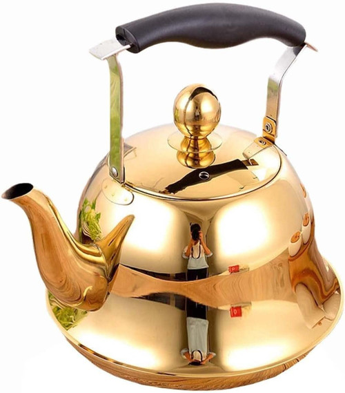 Teapot for Stovetop Stovetop Teapot Whistling Tea Kettle With Anti-scald Handle For Induction Gas Stove Top Tea Kettle Stovetop (Color : Gold, Size : 1L)