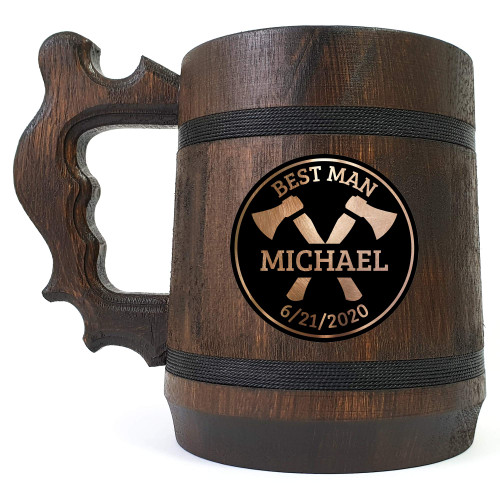 Axes Personalized Groomsman Wooden Beer Mug, Groomsman Gift, Beer Stein, Groomsman Gifts Idea, Wedding Gift Idea, Personalized Tankard