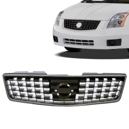 CarPartsDepot Front Chrome Shell Grille Assembly Grill And Black Insert Compatible For Nissan Sentra For Models With Fog Lights Sedan 2007-2008 Base S SL