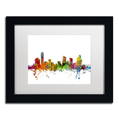 Grand Rapids Michigan Skyline by Michael Tompsett, White Matte, Black Frame 11x14-Inch