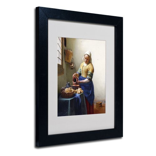 The Milkmaid 1658-60 by Jan Vermeer with Black Frame Artwork, 11 by 14-Inch