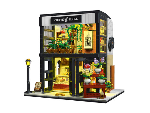 WisePlay Coffee House City Modular Building Set - Modular Building Block Display Model for Adults with LED Lights 1454 Pieces