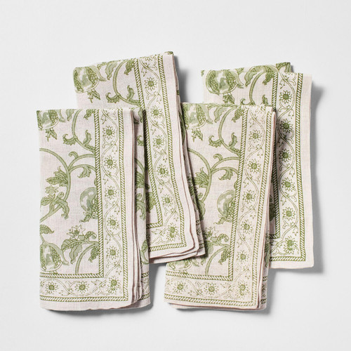 Sur La Table Floral Blossom Napkins, Set of 4, Green