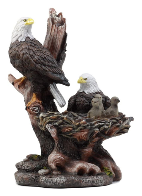 Ebros Gift Wildlife Habitat Bald Eagle Family in Nest Statue 12" H Eagle Mate with Nestlings Independence Day American Pride National Emblem Decor