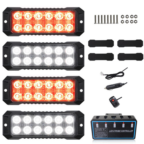 ADAURIS 12-LED Strobe Lights For Trucks Emergency Vehicle Lights For Vehicles Flashing Lights For Vehicles 12v -24v Super Bright Waterproof (Red&White)