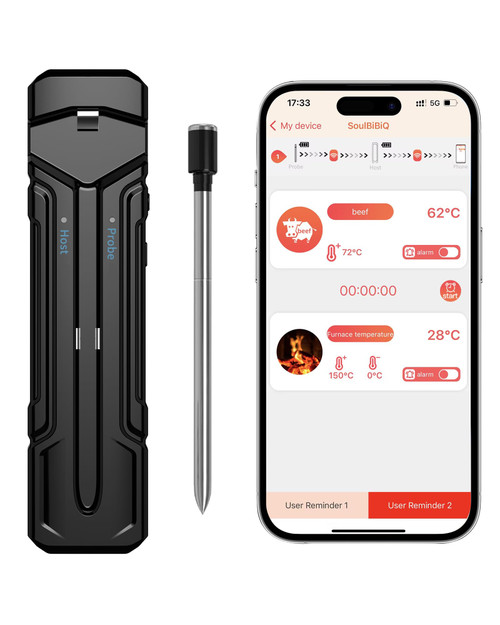 Wireless Meat Thermometer, 500ft Truly Wireless Range Bluetooth Meat Thermometer for Grilling & Smoking, Smart App Control, Digital Meat Thermometer for BBQ, Oven, Grill, Smoker, Rotisserie Wireless Meat Thermometer, 500ft Truly Wireless Range Bluetooth Meat Thermometer for Grilling & Smoking, Smart App Control, Digital Meat Thermometer for BBQ, Oven, Grill, Smoker, Rotisserie
