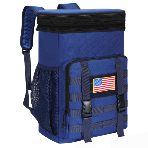 Expandable Backpack Cooler, Double Deck LeakPoof Insulated Soft Coolers Backpack, Waterproof Heavy Ice Chest Backpack for Men Adults Camping Daytrip Beach Travel, Blue