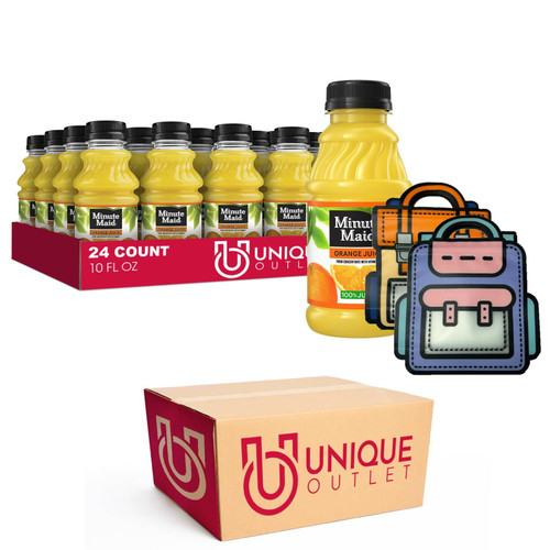 Minute Maid 24-Pack of Orange 100% Fruit Juice Drink, 10.0 fl oz On-the-Go Plastic Bottle + 2 Snack Handbags by Unique Outlet Brand Minute Maid 24-Pack of Orange 100% Fruit Juice Drink, 10.0 fl oz On-the-Go Plastic Bottle + 2 Snack Handbags by Unique Outlet Brand