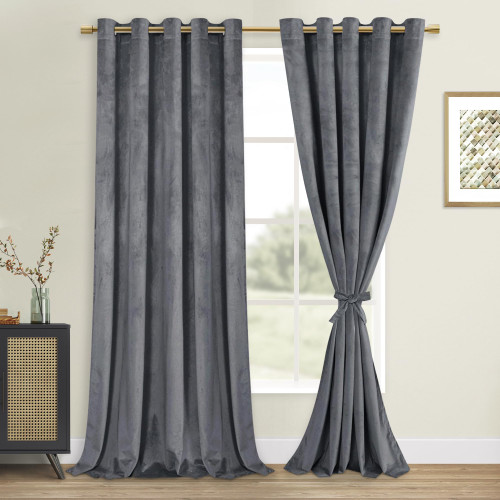 DWCN Extra Wide Grey Velvet Curtains - 84 Inches Long Thick Grommet Tieable Window Treatments Blackout Room Darkening Privacy Protect Drapes for Bedroom Living Room Home Decor, W60 x L84, 2 Panels DWCN Extra Wide Grey Velvet Curtains - 84 Inches Long Thick Grommet Tieable Window Treatments Blackout Room Darkening Privacy Protect Drapes for Bedroom Living Room Home Decor, W60 x L84, 2 Panels