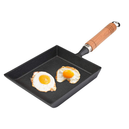 Segutage Tamagoyaki Egg Pan with Wooden Handle, Iron Omelette Maker Pot, Small Frying Pans for Frying Eggs Pancakes Tamagoyaki Works on Gas Halogen Ceramic & Induction Cooktops