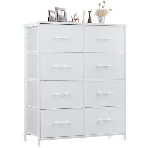 Sweetcrispy Dresser for Bedroom, Drawer Dresser Organizer Storage with 8 Drawers Tall Dresser, Chest of Drawers with Fabric Bin, Steel Frame, Wood Top for Bedroom, Entryway