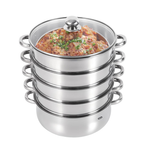 Stainless Steel Steamer Pot, 5 Tier 11in Steamer Cookware Pot Stacked Stream Pot Steaming Cookware Saucepot Multi-layer Boiler Steaming with Handle (5 Tier,11in)