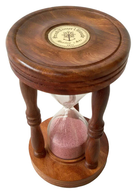 INDIAN HANDICRAFT Hourglass Sand Timer Wood Frame 7" Hourglass 5 Minutes Pink Sand Timer Table Decorative