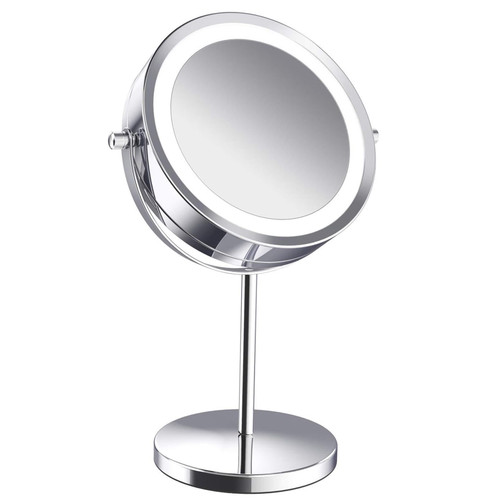 Makeup Mirror, 5X Magnification Double Sided Lighted Makeup Mirror with Stand, 360 Degree Rotation Cosmetic Mirror for Table Desk Counter Top Mirror Bathroom Vanity (Rechargeable
