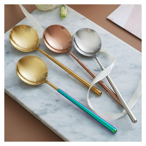 Kitchen Spoons Large Capacity Household Spoon Long Handle Creative Round Head Watermelon Spoon Stainless Steel Coffee Milk Mixing Spoon Dessert Spoon Spoons Silverware
